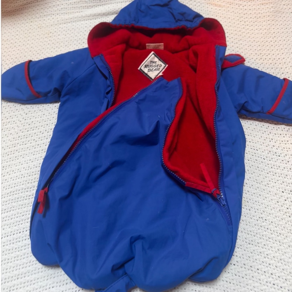 The Red Bear Blue and Red Kids Snowsuit rugged bear 3 months